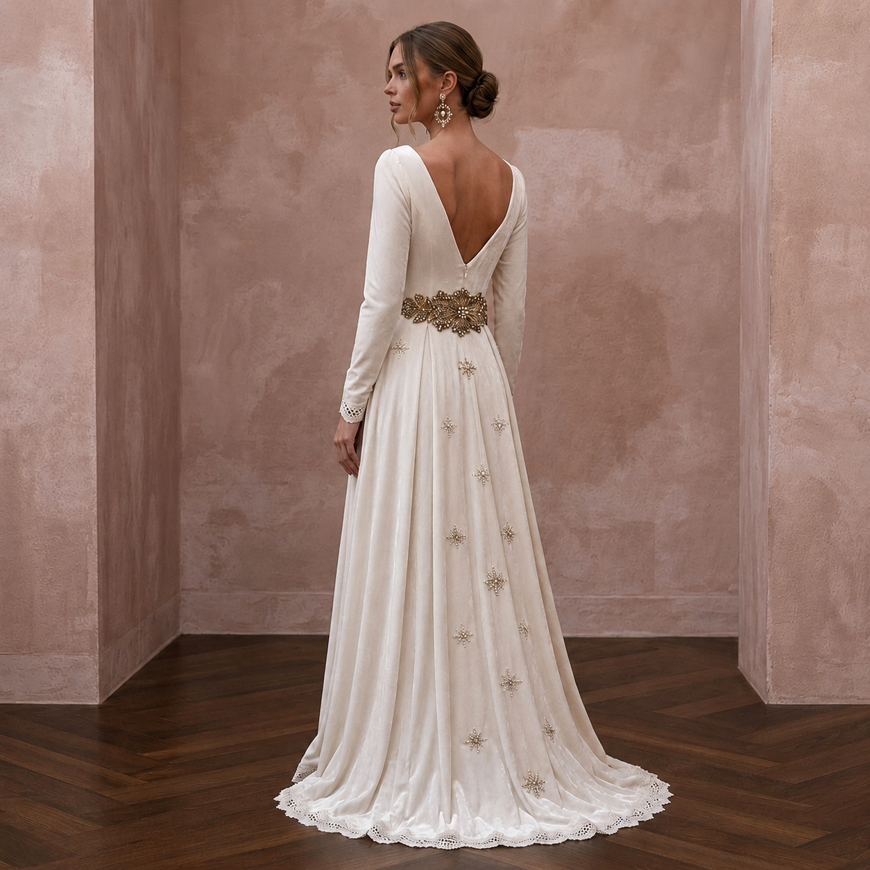 Regal Ivory Velvet A-Line Wedding Dress for Winter Engagement Party