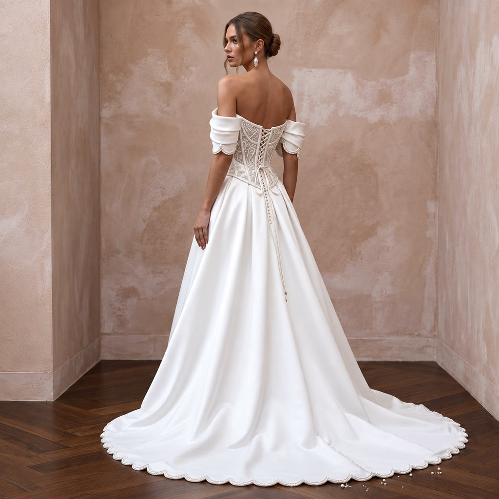 Regal Satin Wedding Dress with Corset Bodice - Apparel & Accessories > Clothing > Wedding & Bridal Party Dresses > Wedding Dresses - Mignonette Bridal