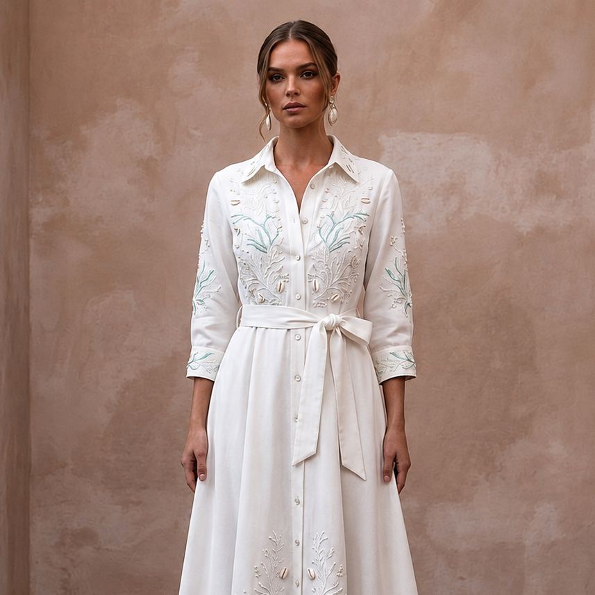 Relaxed White Tencel Twill Shirt Dress for Beach Elopement