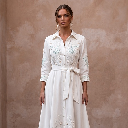Relaxed White Tencel Twill Shirt Dress for Beach Elopement
