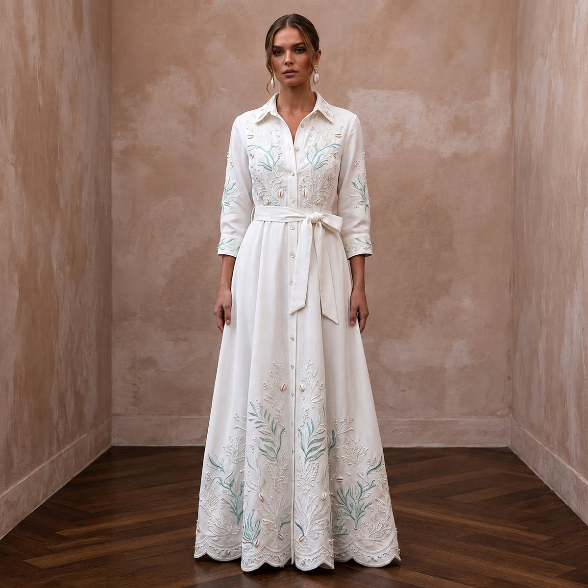 Relaxed White Tencel Twill Shirt Dress for Beach Elopement - Apparel & Accessories > Clothing > Wedding & Bridal Party Dresses > Wedding Dresses - Mignonette Bridal