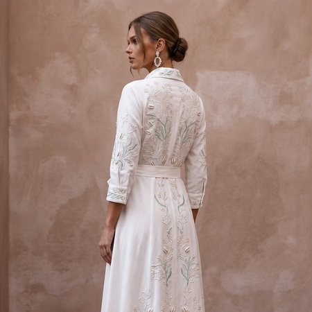 Relaxed White Tencel Twill Shirt Dress for Beach Elopement - Apparel & Accessories > Clothing > Wedding & Bridal Party Dresses > Wedding Dresses - Mignonette Bridal