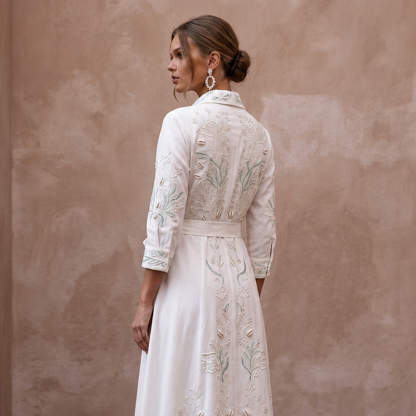 Relaxed White Tencel Twill Shirt Dress for Beach Elopement