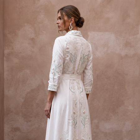 Relaxed White Tencel Twill Shirt Dress for Beach Elopement