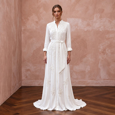 Relaxed White Tencel Twill Shirt Wedding Dress for Beach Elopement