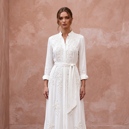 Relaxed White Tencel Twill Shirt Wedding Dress for Beach Elopement