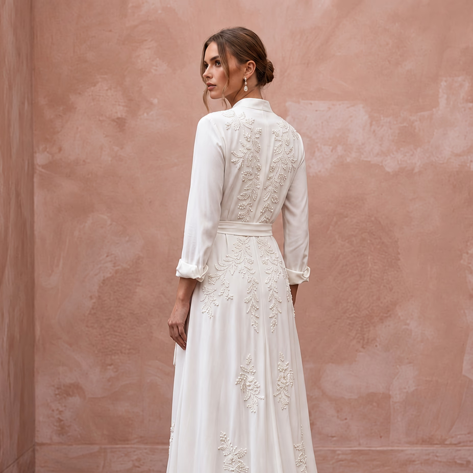 Relaxed White Tencel Twill Shirt Wedding Dress for Beach Elopement