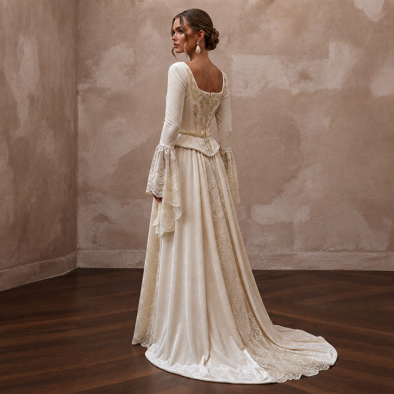 Renaissance-Inspired Ivory Velvet & Lace Gown for Faire Wedding Reception Secondary image