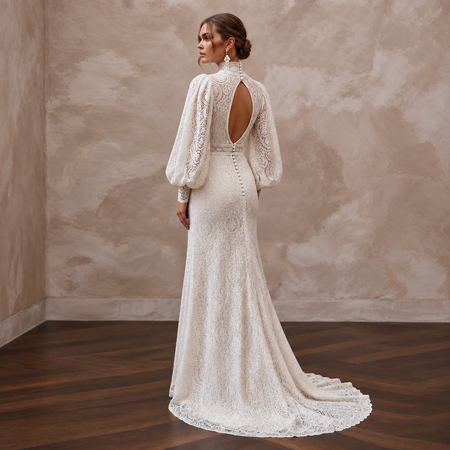 Retro Lace Bridal Dress with Bishop Sleeves