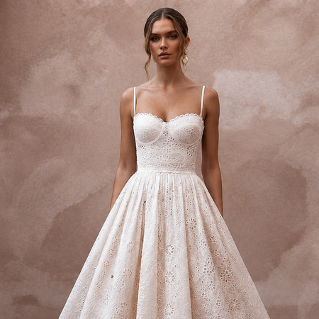 Retro White Eyelet Fit-and-Flare for Ice Cream Social Rehearsal