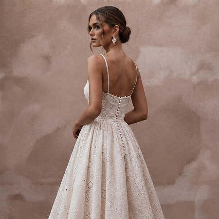 Retro White Eyelet Fit-and-Flare for Ice Cream Social Rehearsal