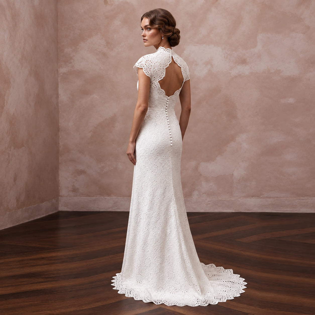 Retro White Eyelet Lace Sheath Wedding Gown for Backyard Vow Renewal Secondary image