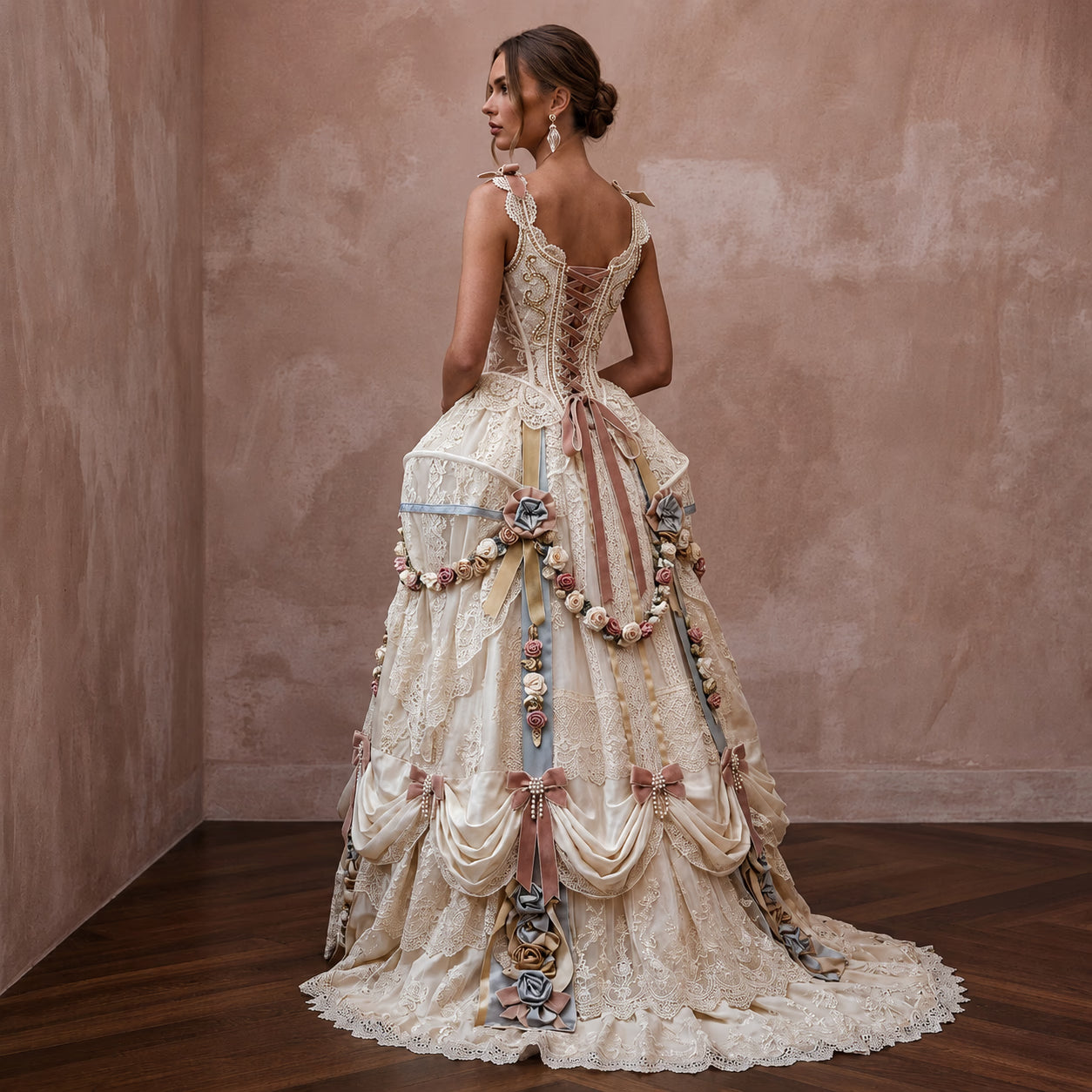 Rococo-Inspired Antique Lace & Ribbon Gown for Themed Photoshoot Secondary image