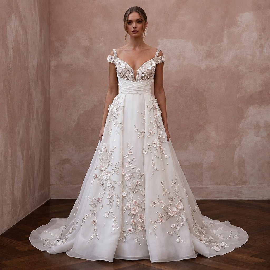 Romantic A-Line Wedding Gown for a Spring Wedding