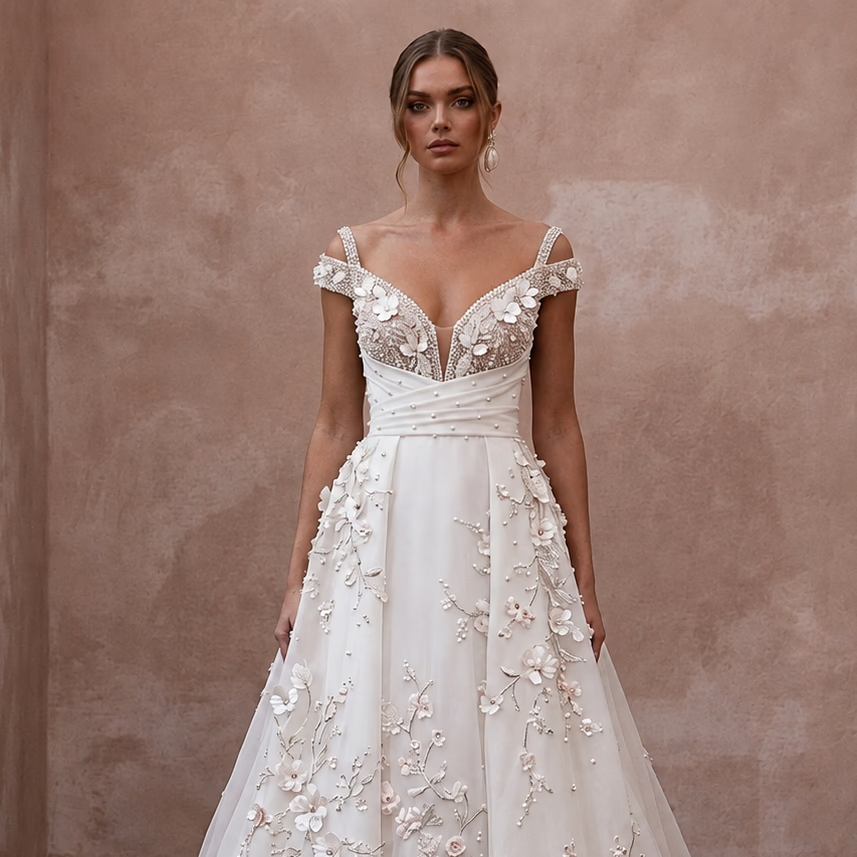 Romantic A-Line Wedding Gown for a Spring Wedding