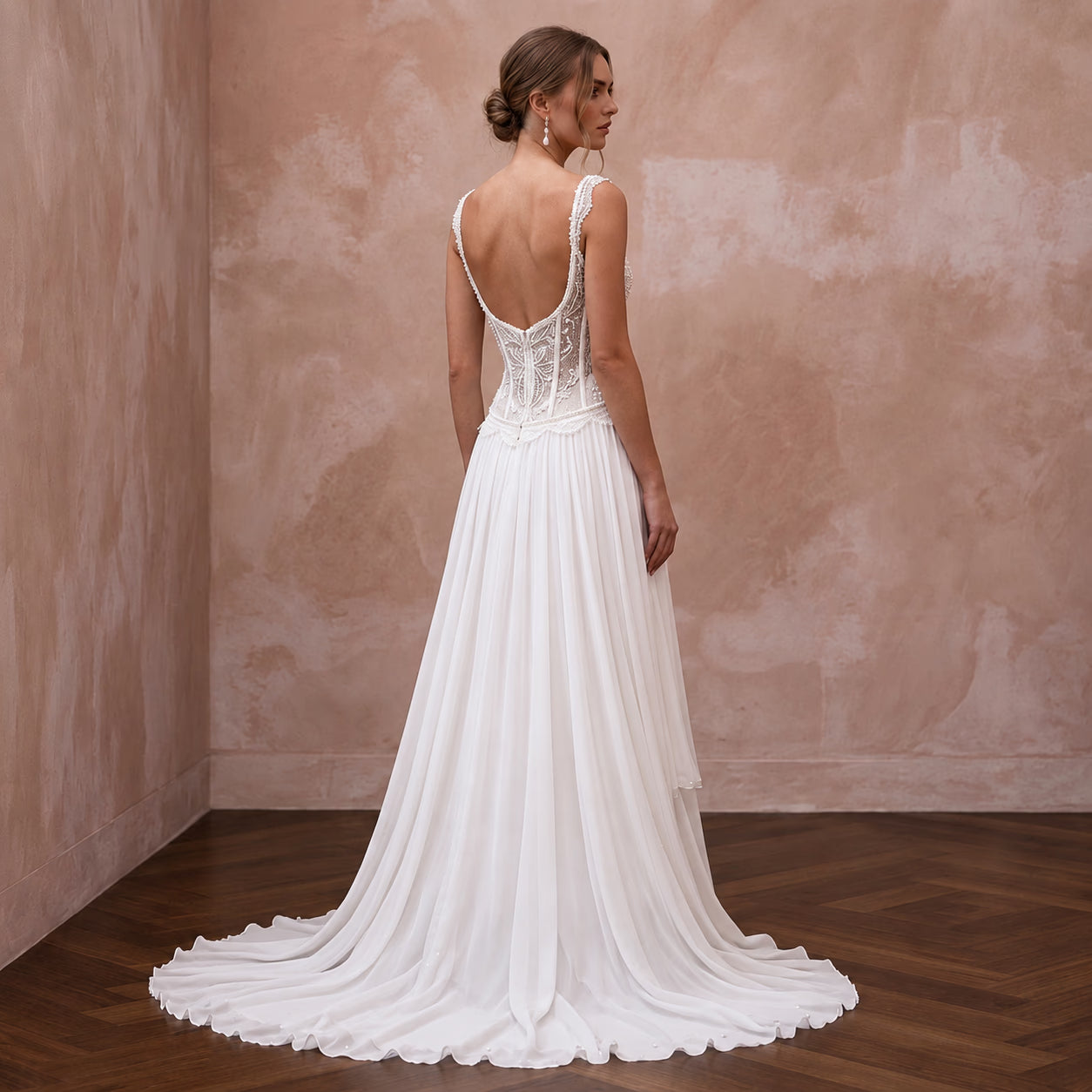 Romantic Beaded Lace Bridal Corset & Chiffon Skirt Set for Engagement Secondary image