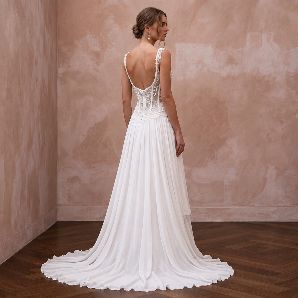 Romantic Beaded Lace Bridal Corset & Chiffon Skirt Set for Engagement