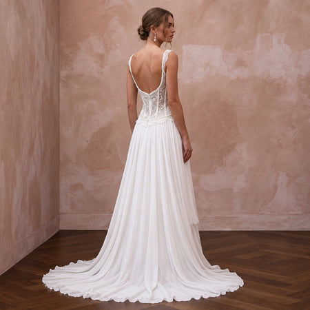 Romantic Beaded Lace Bridal Corset & Chiffon Skirt Set for Engagement
