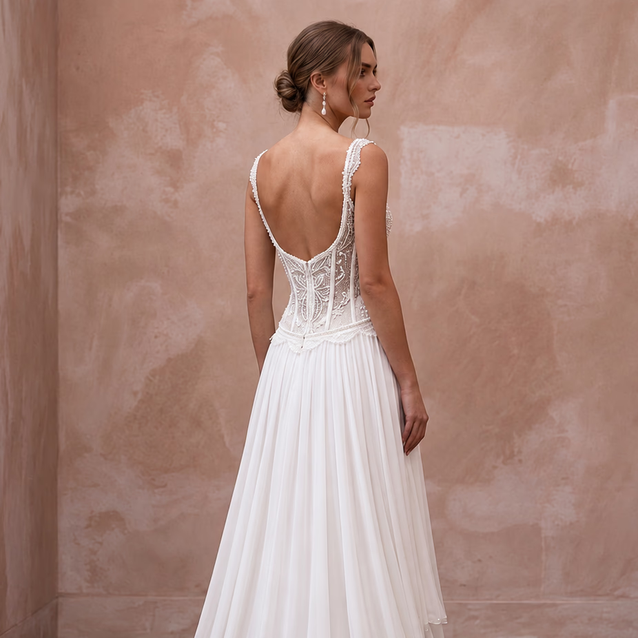 Romantic Beaded Lace Bridal Corset & Chiffon Skirt Set for Engagement