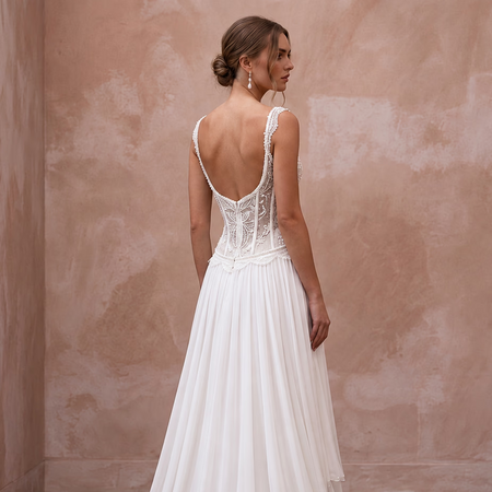 Romantic Beaded Lace Bridal Corset & Chiffon Skirt Set for Engagement