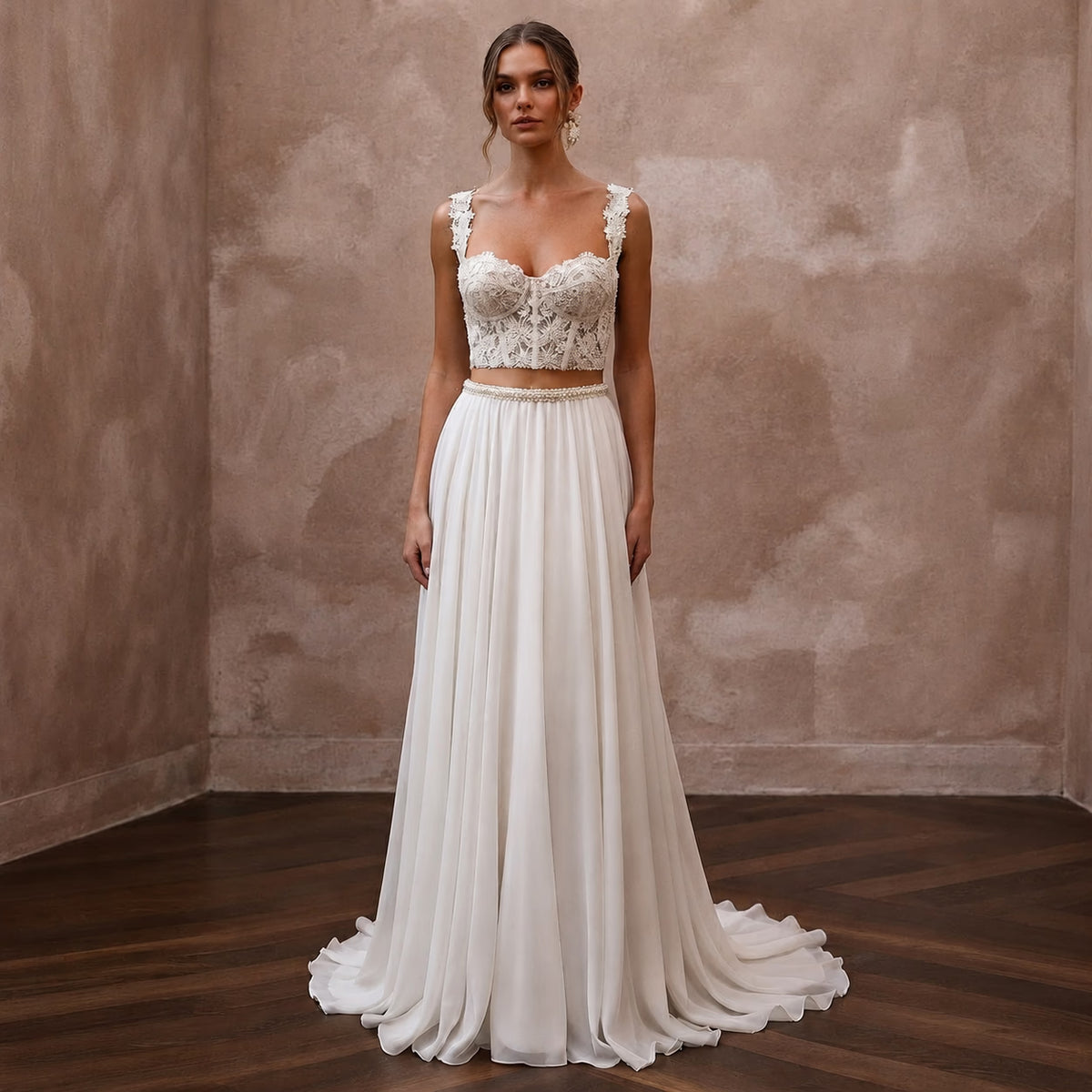 Romantic Beaded Lace Corset & Chiffon Skirt for Engagement - Apparel & Accessories > Clothing > Wedding & Bridal Party Dresses > Wedding Dresses - Mignonette Bridal Main image