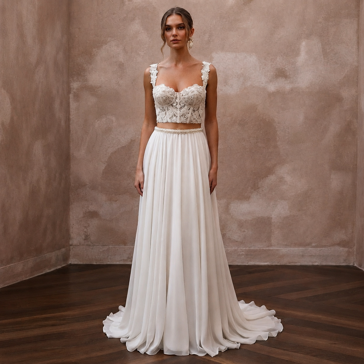 Romantic Beaded Lace Corset & Chiffon Skirt for Engagement