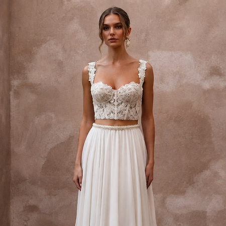 Romantic Beaded Lace Corset & Chiffon Skirt for Engagement - Apparel & Accessories > Clothing > Wedding & Bridal Party Dresses > Wedding Dresses - Mignonette Bridal