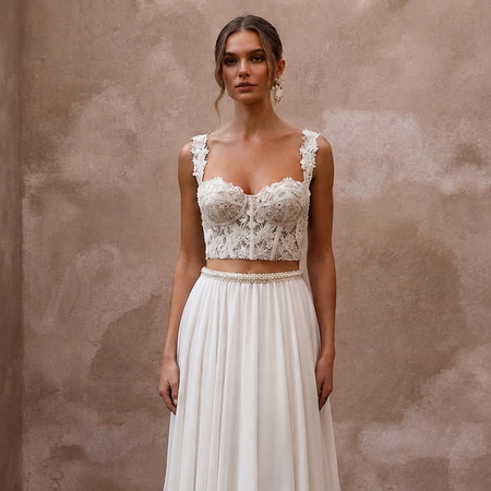 Romantic Beaded Lace Corset & Chiffon Skirt for Engagement