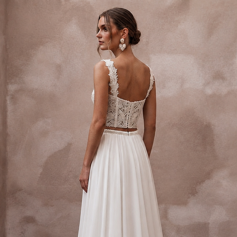 Romantic Beaded Lace Corset & Chiffon Skirt for Engagement