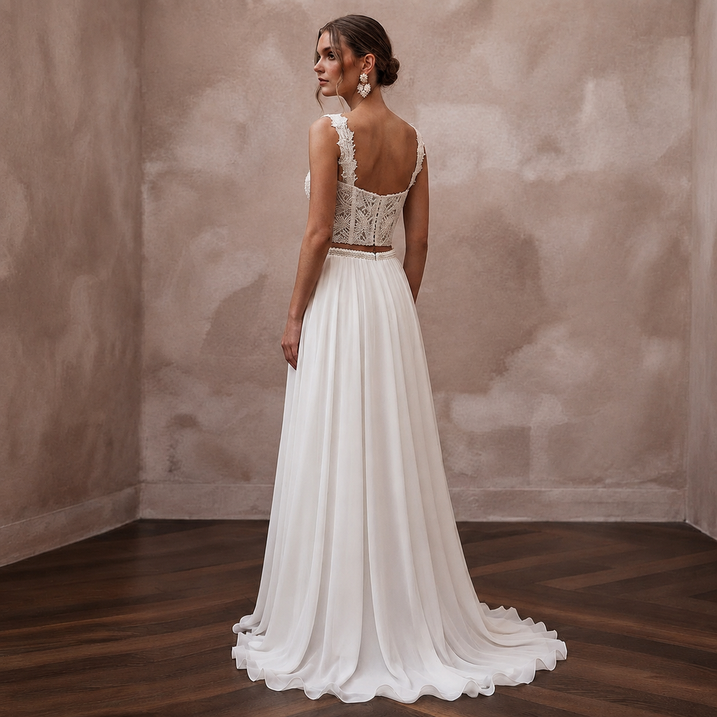 Romantic Beaded Lace Corset & Chiffon Skirt for Engagement
