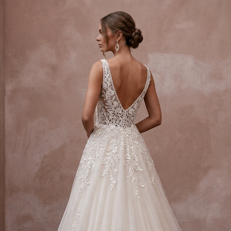 Romantic Beaded Lace Wedding Dress with A-Line Silhouette