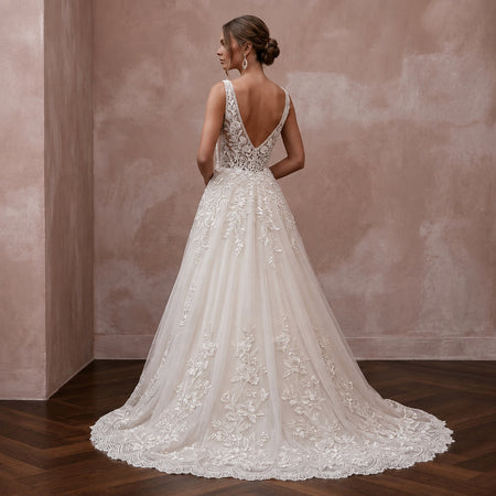 Romantic Beaded Lace Wedding Dress with A-Line Silhouette