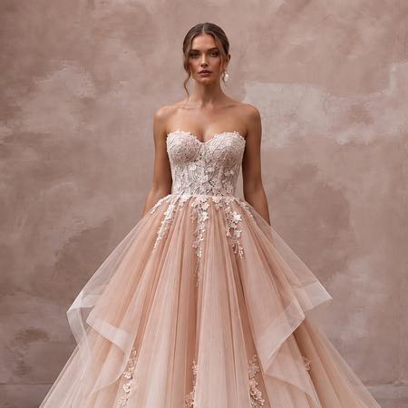 Romantic Blush Ombre Tulle Strapless Ball Gown for Outdoor Ceremony