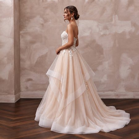 Romantic Blush Ombre Tulle Strapless Ball Gown for Outdoor Ceremony
