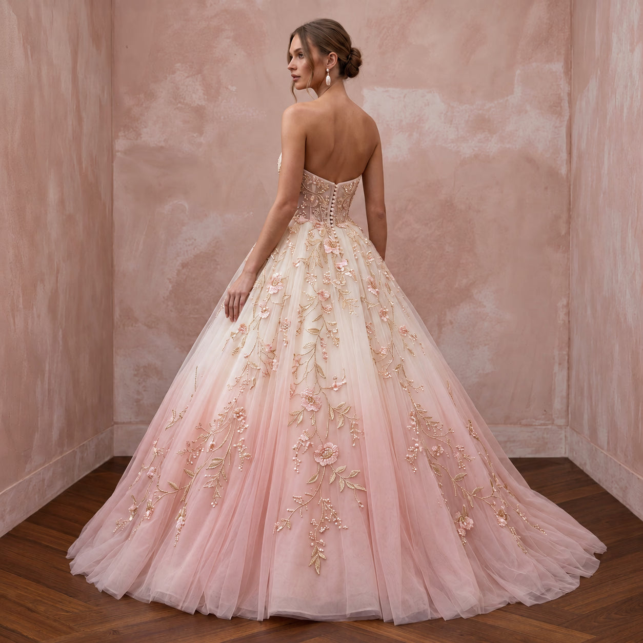Romantic Blush Ombre Tulle Strapless Ball Gown for Outdoor Ceremony Secondary image