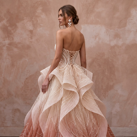 Romantic Blush Ombre Tulle Strapless Ball Gown for Outdoor Ceremony