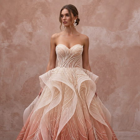 Romantic Blush Ombre Tulle Strapless Ball Gown for Outdoor Ceremony