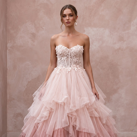 Romantic Blush Ombre Tulle Strapless Ball Gown for Whimsical Ceremony - Apparel & Accessories > Clothing > Wedding & Bridal Party Dresses > Wedding Dresses - Mignonette Bridal