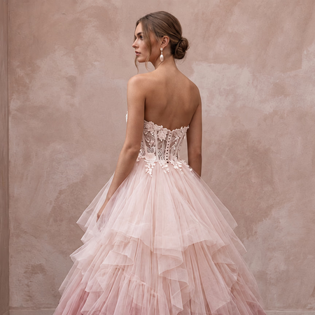 Romantic Blush Ombre Tulle Strapless Ball Gown for Whimsical Ceremony - Apparel & Accessories > Clothing > Wedding & Bridal Party Dresses > Wedding Dresses - Mignonette Bridal