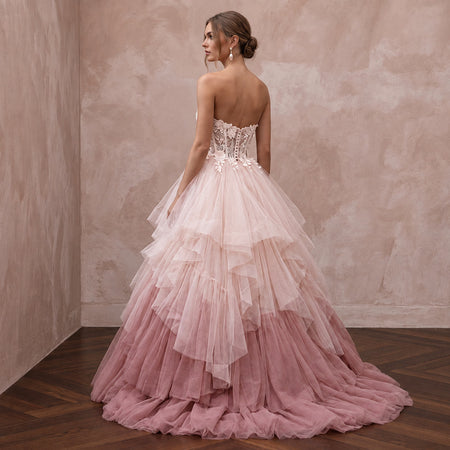Romantic Blush Ombre Tulle Strapless Ball Gown for Whimsical Ceremony - Apparel & Accessories > Clothing > Wedding & Bridal Party Dresses > Wedding Dresses - Mignonette Bridal