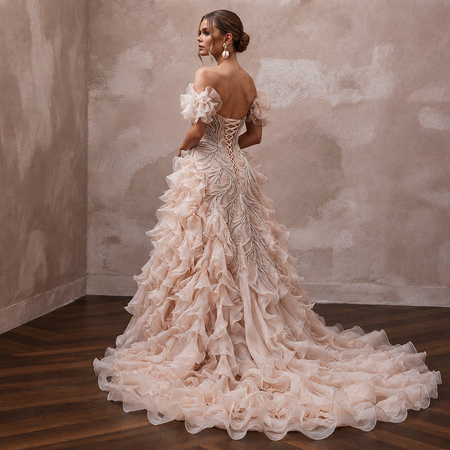 Romantic Blush Organza Ruffle Dress for Cliffside Vow Renewal