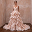 Romantic Blush Organza Ruffle Wedding Dress for Cliffside Vow Renewal