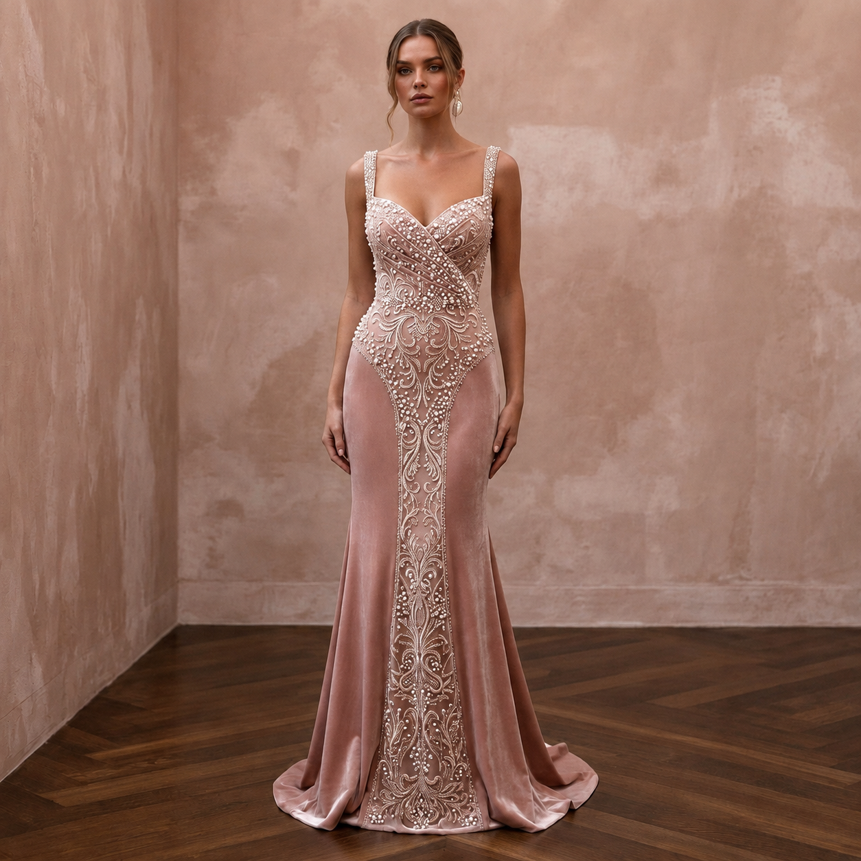 Romantic Blush Velvet Fit-and-Flare for Valentine's Day Vow Renewal