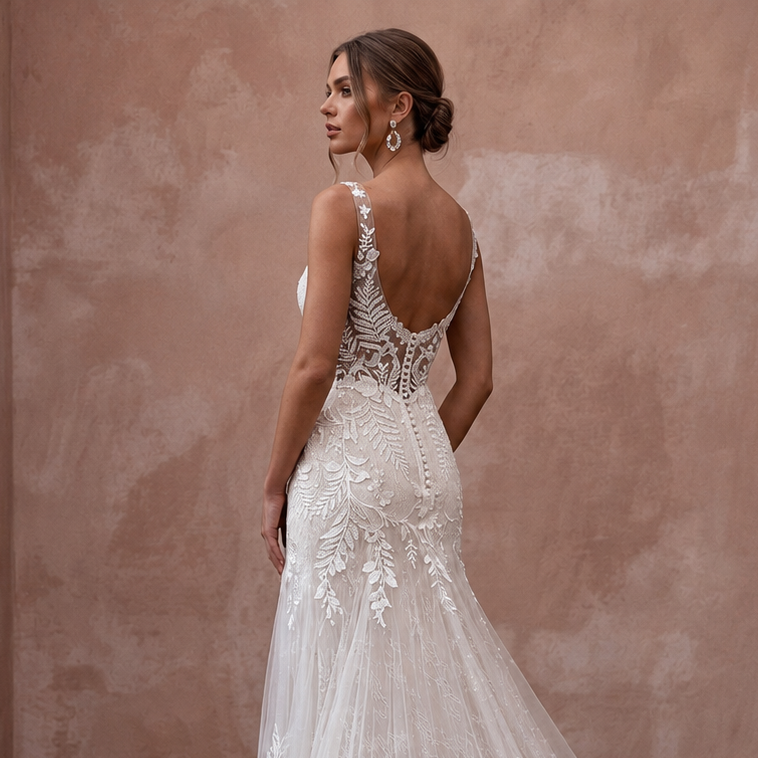 Romantic Bridal Dresses with Botanical Lace Trains
