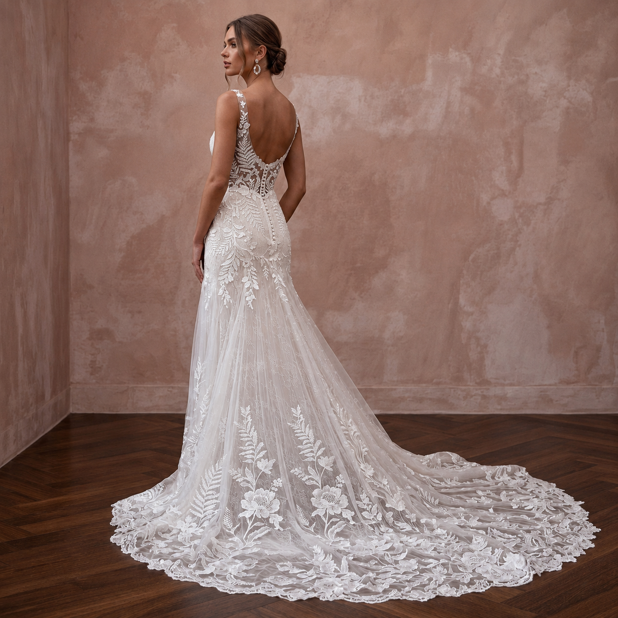 Romantic Bridal Dresses with Botanical Lace Trains
