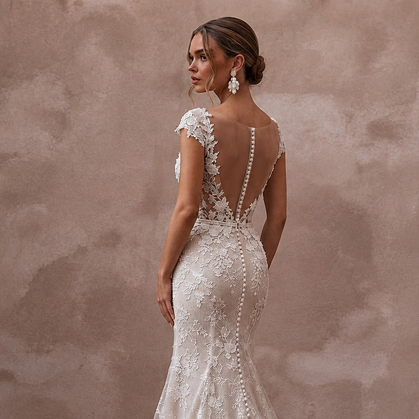 Romantic Chantilly Lace Bridal Gowns with Floral Details - Apparel & Accessories > Clothing > Wedding & Bridal Party Dresses > Wedding Dresses - Mignonette Bridal