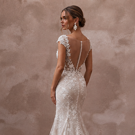 Romantic Chantilly Lace Bridal Gowns with Floral Details