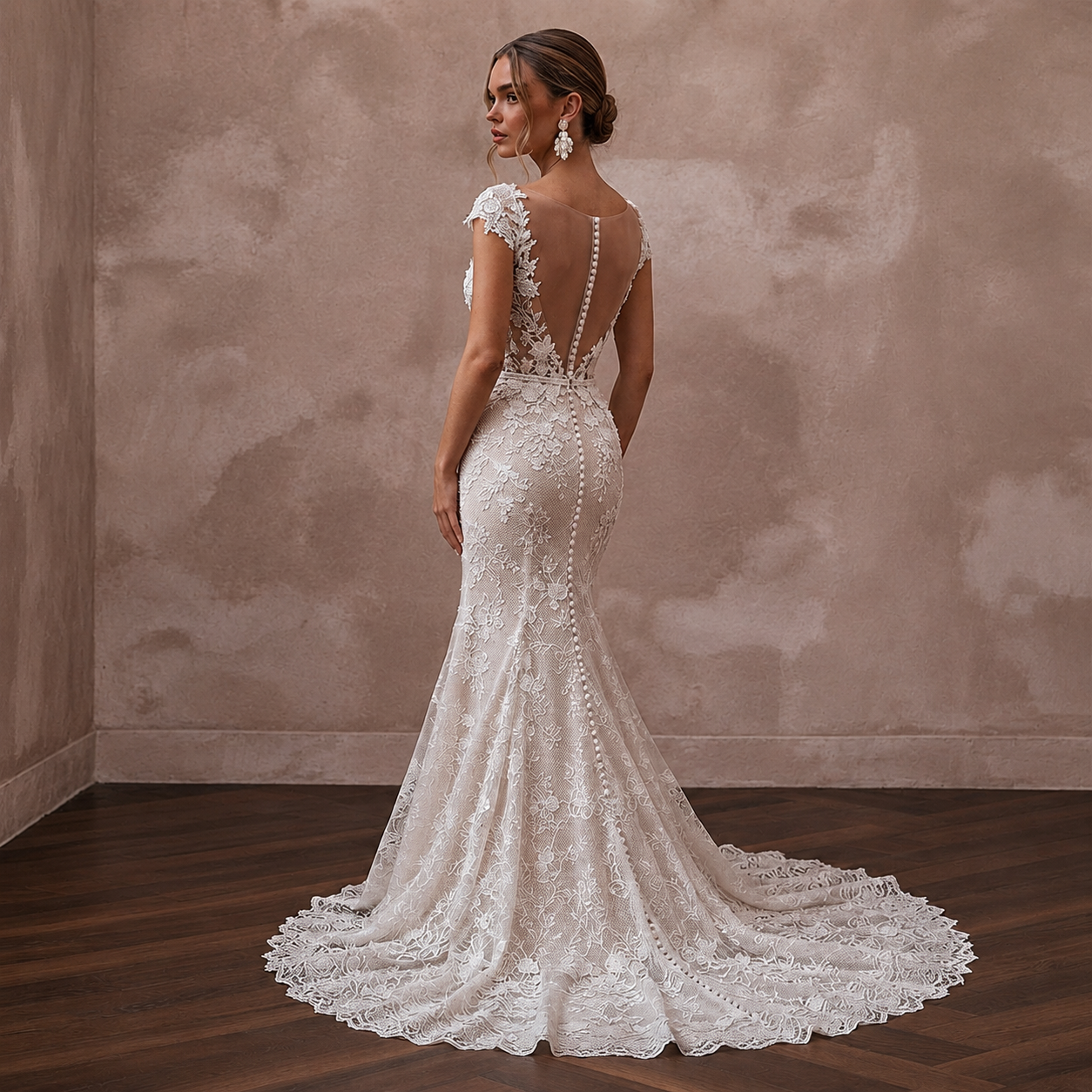 Romantic Chantilly Lace Bridal Gowns with Floral Details