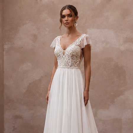 Romantic Chiffon A-Line Wedding Dress for a Beach Wedding