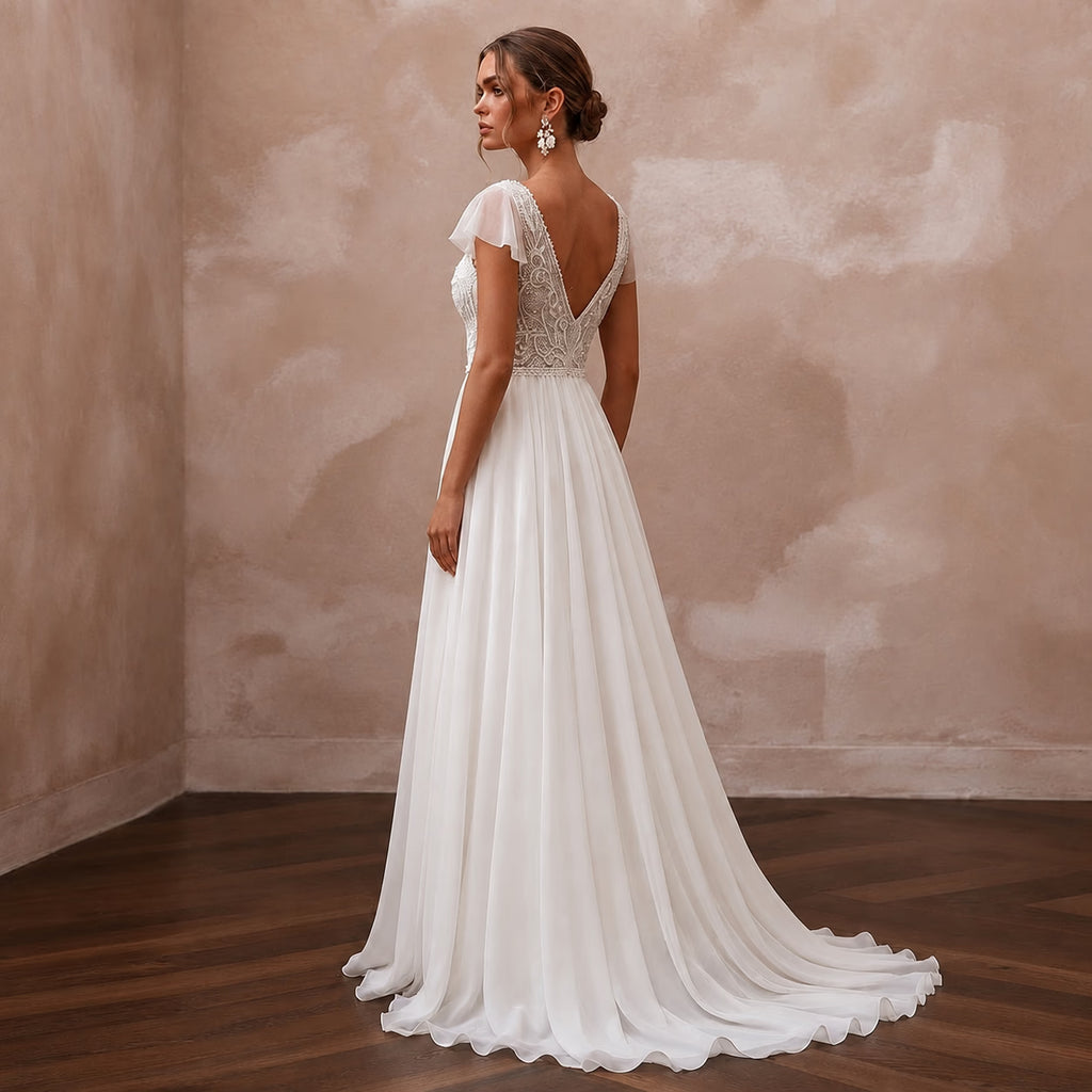 Romantic Chiffon A-Line Wedding Dress for a Beach Wedding